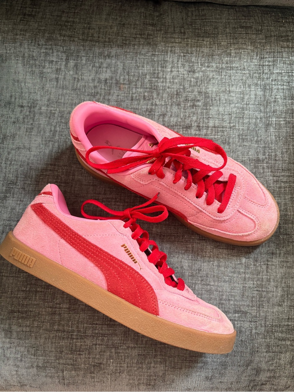 Puma Pink and Red Suede Low-Top Sneakers